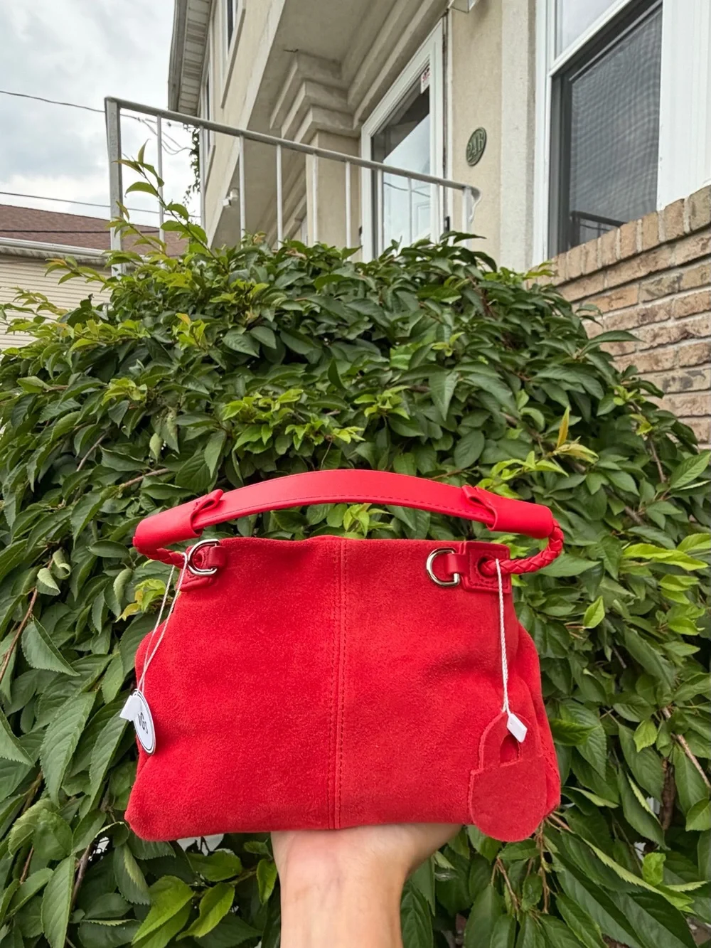 Red Suede Bucket Bag Drawstring Crossbody Dumpling Cloud Pouch NWT